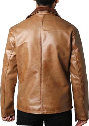 Men's Brown Leather Car Coat Back View