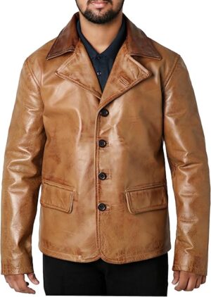 brown cowhide leather car coat for mens