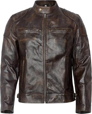 mens brown leather jacket with pockets