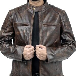 Mens Distressed Brown Leather Jacket - Vintage Brown Leather Jacket For Mens