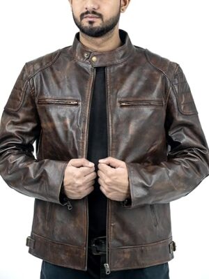 mens distressed brown leather jacket