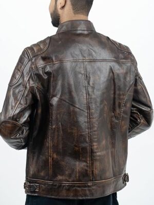 distressed brown leather jacket back side