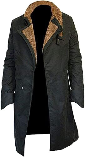 Blade Runner 2049 Men's Ryan Gosling Black Cotton Trench Long Coat With Shearling Fur