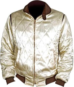 ryan gosling drive yellow jacket front view zip collar