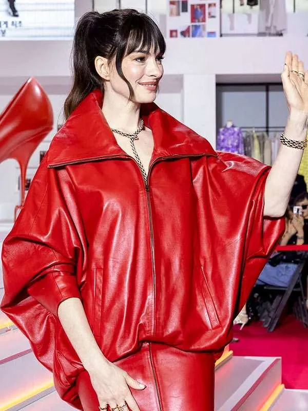 The Devil Wears Prada 2 Anne Hathaway Red Leather Jacket - Image 2
