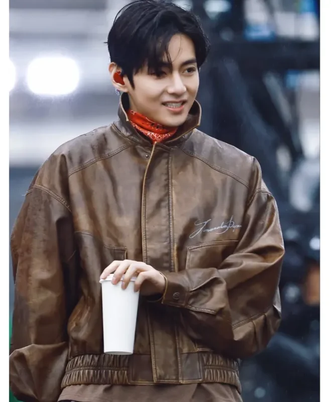 Arirang Goyang Event Kim Taehyung Brown Leather Jacket