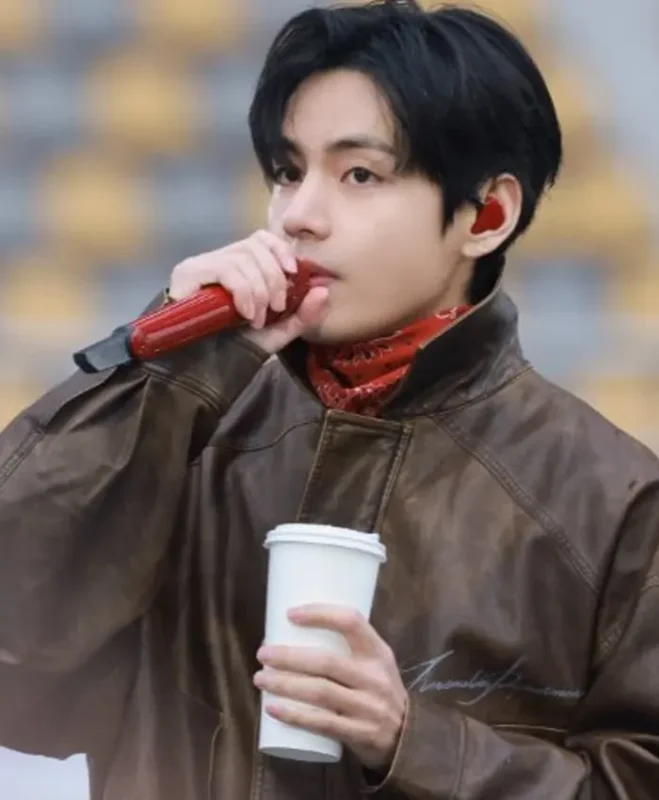 Arirang Goyang Event Kim Taehyung Brown Leather Jacket - Image 3