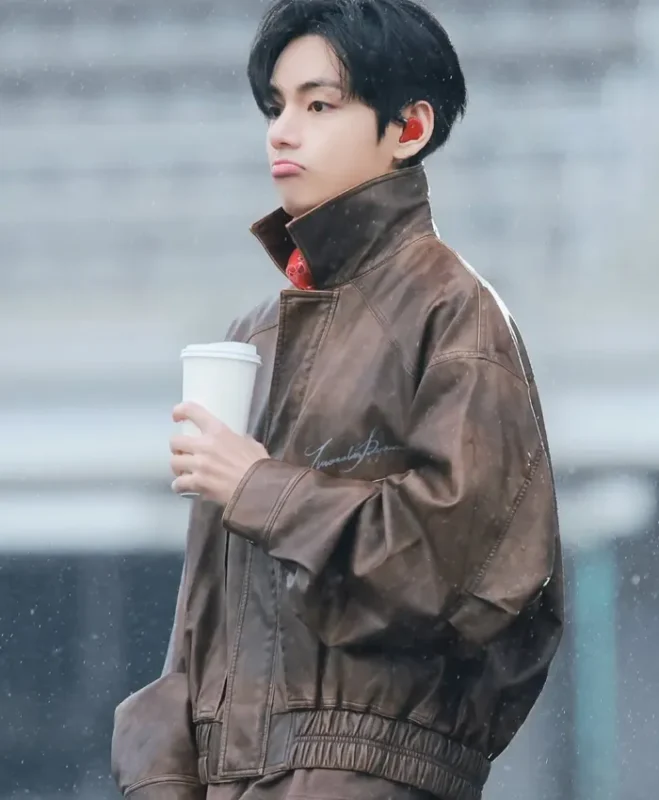 Arirang Goyang Event Kim Taehyung Brown Leather Jacket - Image 4