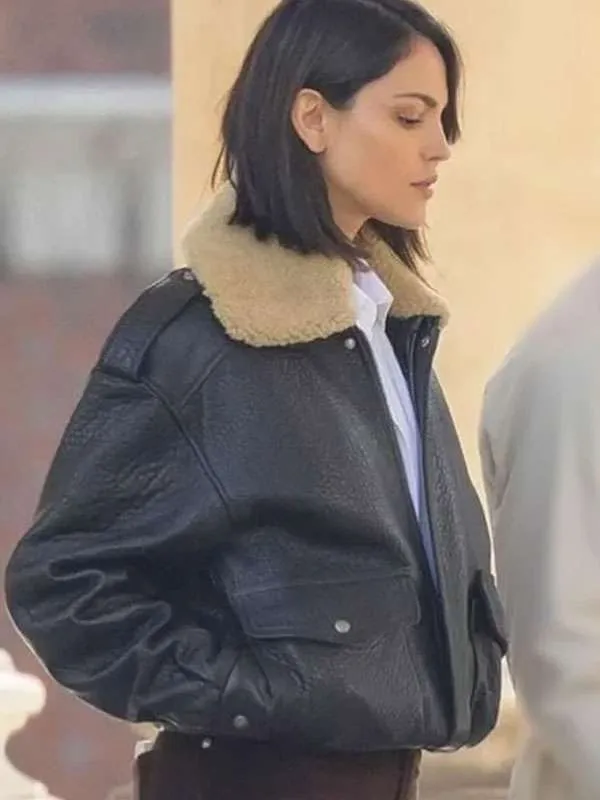 Eiza González Fountain of Youth 2025 Black Leather Jacket - Image 2