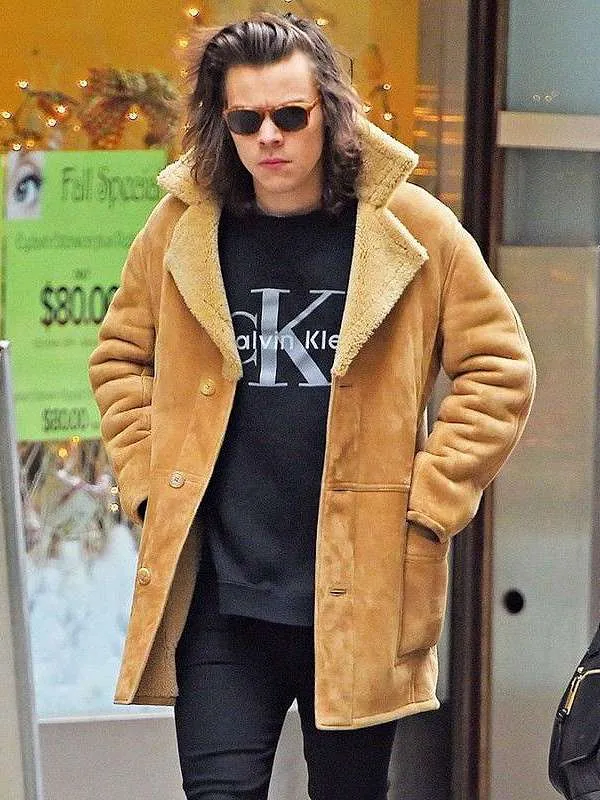 Harry Styles Brown Shearling Collar Leather Jacket