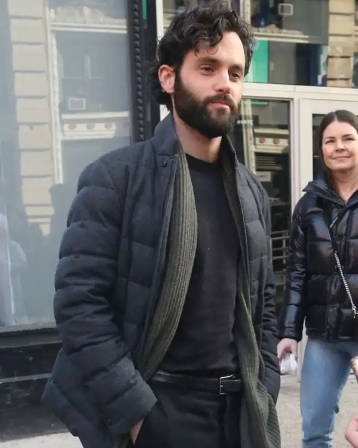 You S04 Penn Badgley Black Puffer Jacket - Image 2