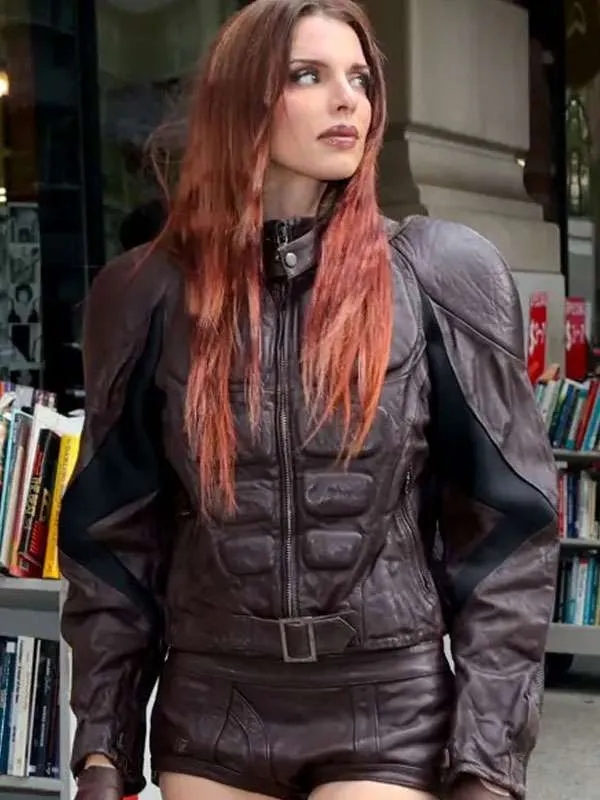 Julia Fox Padded Brown Leather Jacket - Image 2
