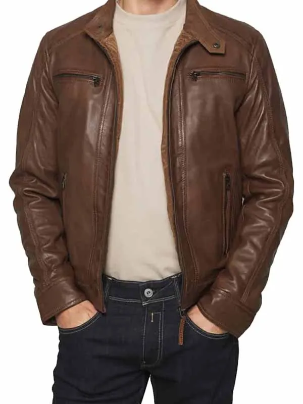 Men Brown Vintage Cafe Racer Motorcycle Jacket