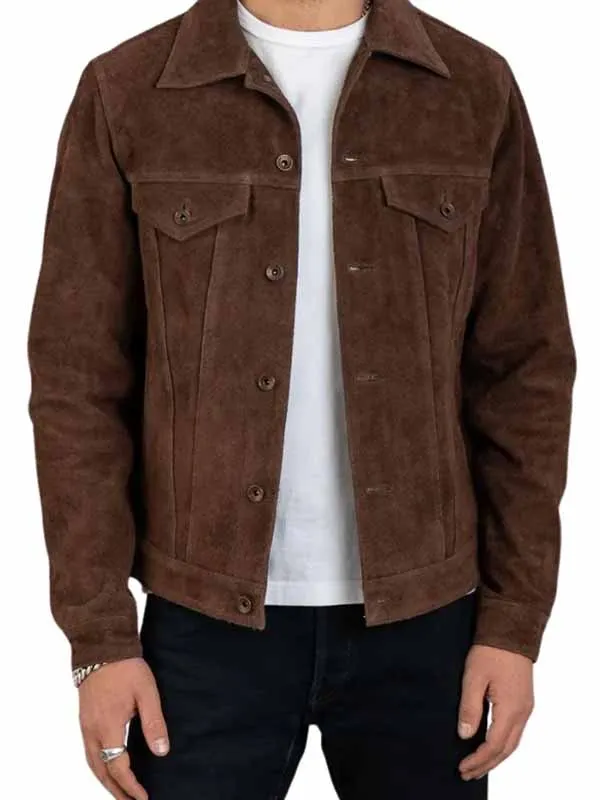 Men Casul Brown Leather Trucker Jacket