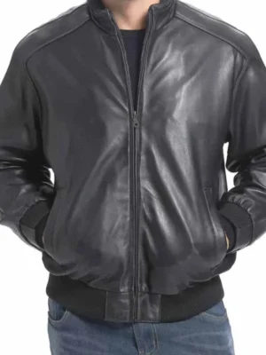 Men’s Black Real Leather Bomber Jacket