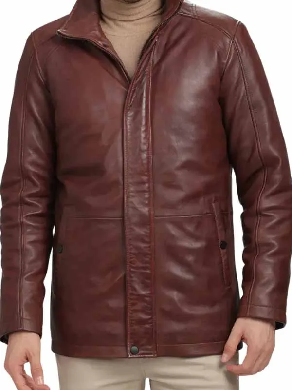 Men’s Casual Brown Real Leather Car Coat - Image 2