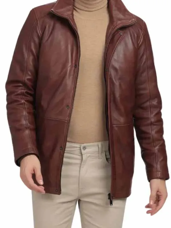 Men’s Casual Brown Real Leather Car Coat