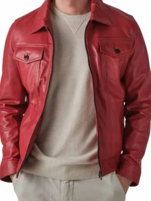 Men’s Red Genuine Leather Trucker Jacket