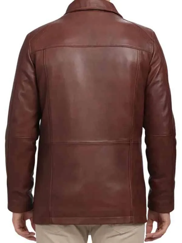 Men’s Casual Brown Real Leather Car Coat - Image 3