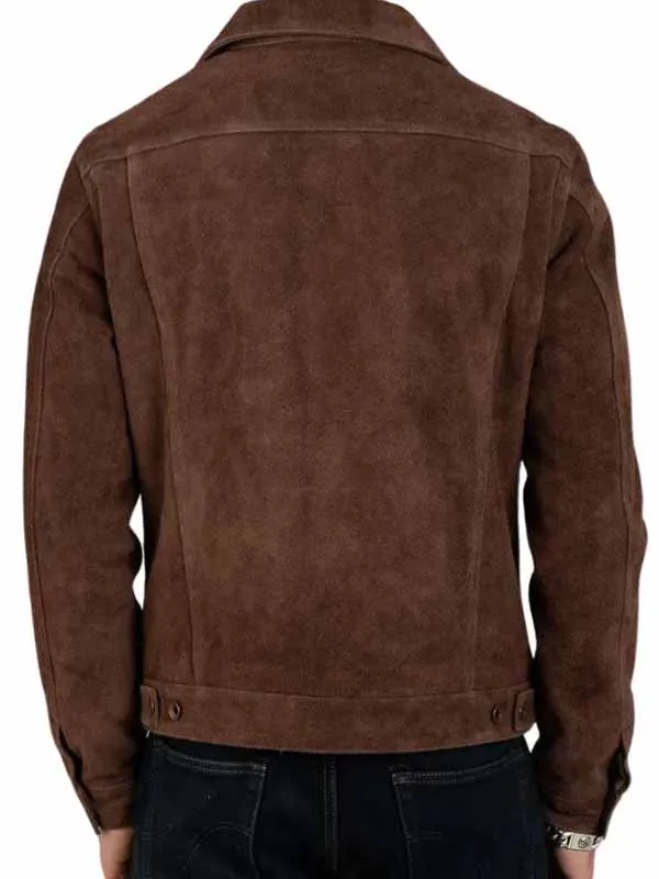 Men Casul Brown Leather Trucker Jacket - Image 3