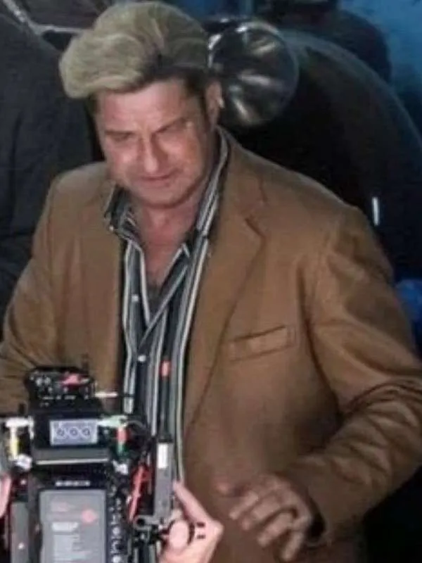 Gerard Butler In the Hand of Dante 2025 Brown Leather Blazer