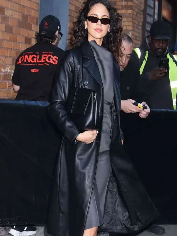 NYC Eiza Gonzalez Black Leather Coat - Image 2