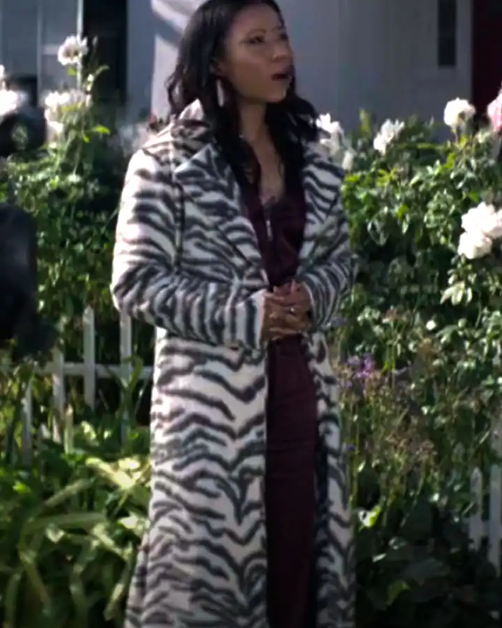 You S03 Sherry White Tiger Print Long Trench Coat - Image 2