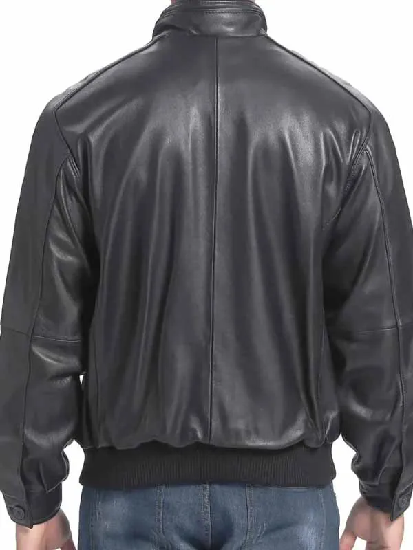 Men’s Black Real Leather Bomber Jacket - Image 3