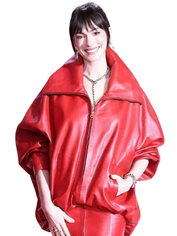 The Devil Wears Prada 2 Anne Hathaway Red Leather Jacket