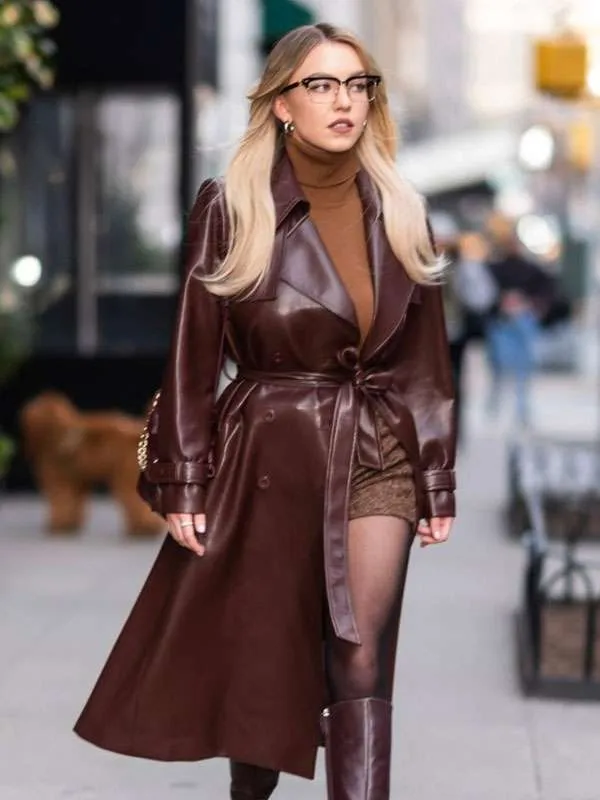 Sydney Sweeney Brown Leather Coat - Image 3