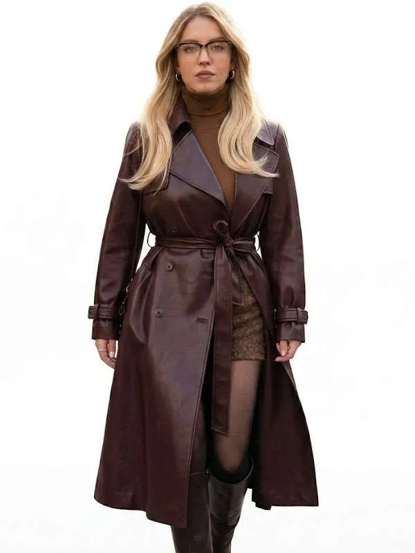 Sydney Sweeney Brown Leather Coat