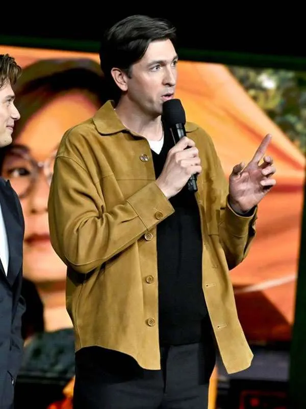 Nicholas Braun CinemaCon Brown Leather Jacket - Image 2
