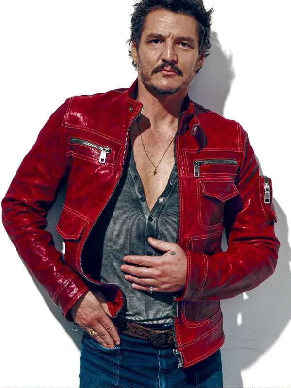 Pedro Pascal Red Leather Jacket