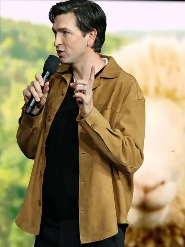 Nicholas Braun CinemaCon Brown Leather Jacket - Image 3