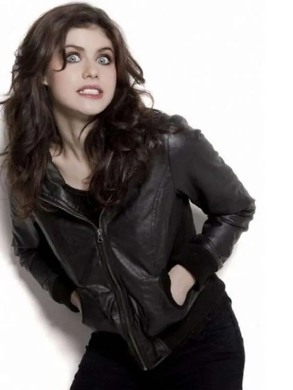 Alexandra Daddario Bomber Black Leather Jacket - Image 2