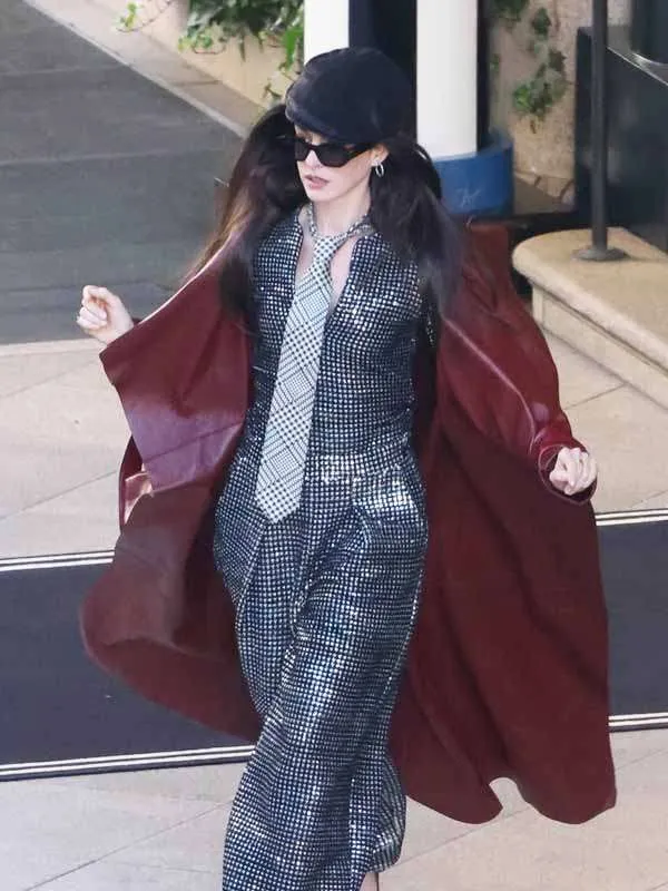 Anne Hathaway The Devil Wears Prada 2 Red Leather Coat - Image 5