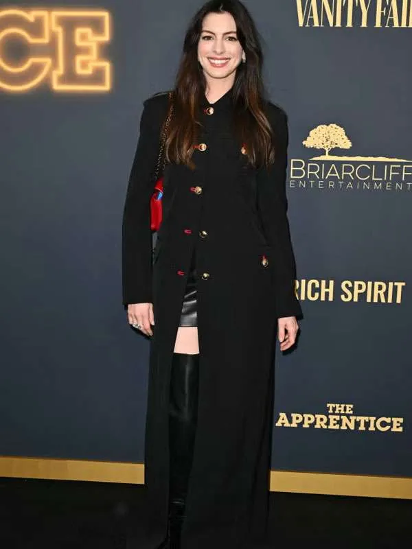 Anne Hathaway The Apprentice Premiere Black Coat