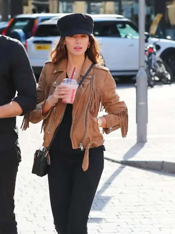 Michelle Keegan Cheshire Street Style Brown Leather Jacket - Image 2