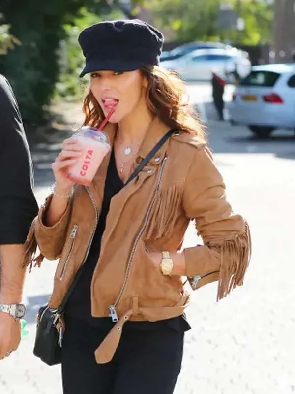 Michelle Keegan Cheshire Street Style Brown Leather Jacket - Image 3