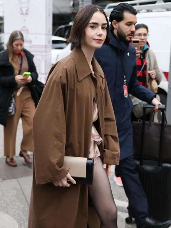 Emily in Paris S05 Premiere Lily Collins Brown Coat - Image 4