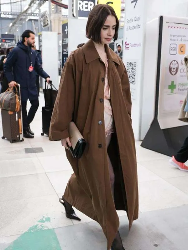 Emily in Paris S05 Premiere Lily Collins Brown Coat - Image 2