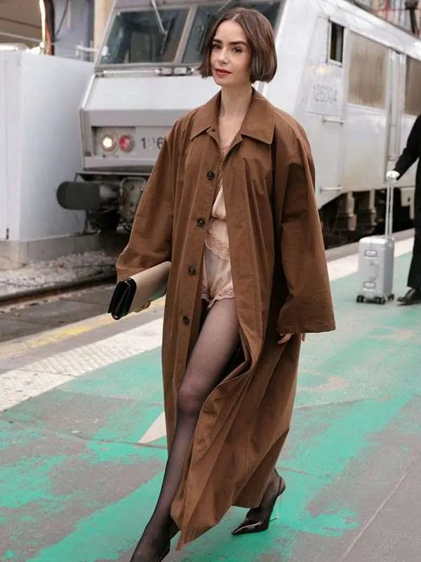 Emily in Paris S05 Premiere Lily Collins Brown Coat - Image 3