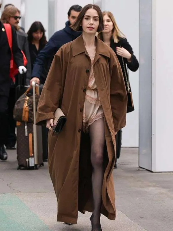 Emily in Paris S05 Premiere Lily Collins Brown Coat