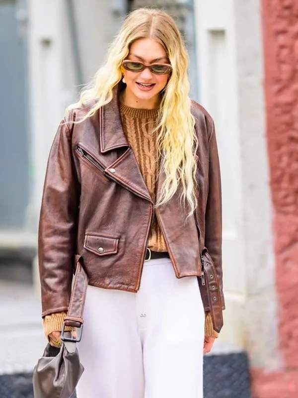 Gigi Hadid NYC Brown Leather Jacket - Image 4