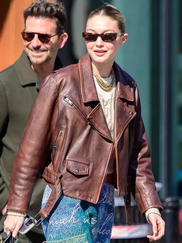 Gigi Hadid NYC Brown Leather Jacket - Image 3