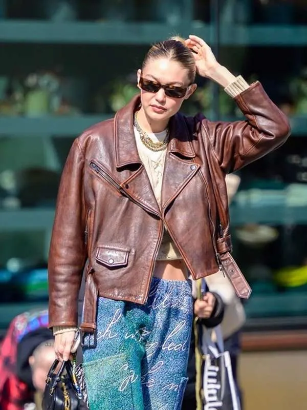 Gigi Hadid NYC Brown Leather Jacket