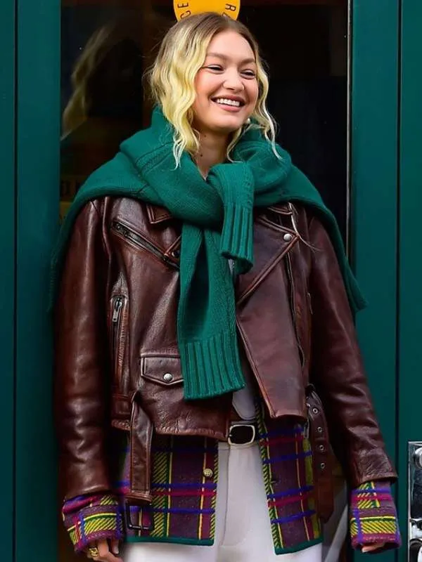 Gigi Hadid NYC Brown Leather Jacket - Image 2