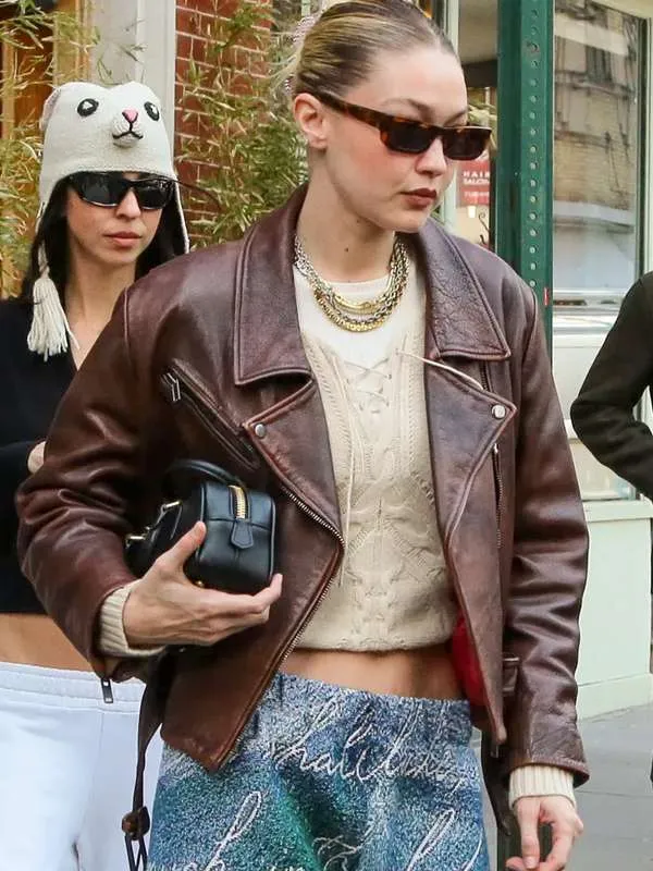 Gigi Hadid NYC Brown Leather Jacket - Image 5