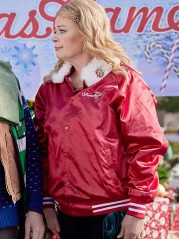 Melissa Peterman Haul Out the Holly Lit Up Red Shearling Jacket