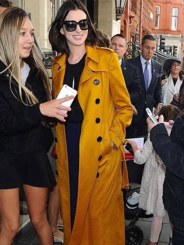Anne Hathaway Mustard Trench Coat - Image 3